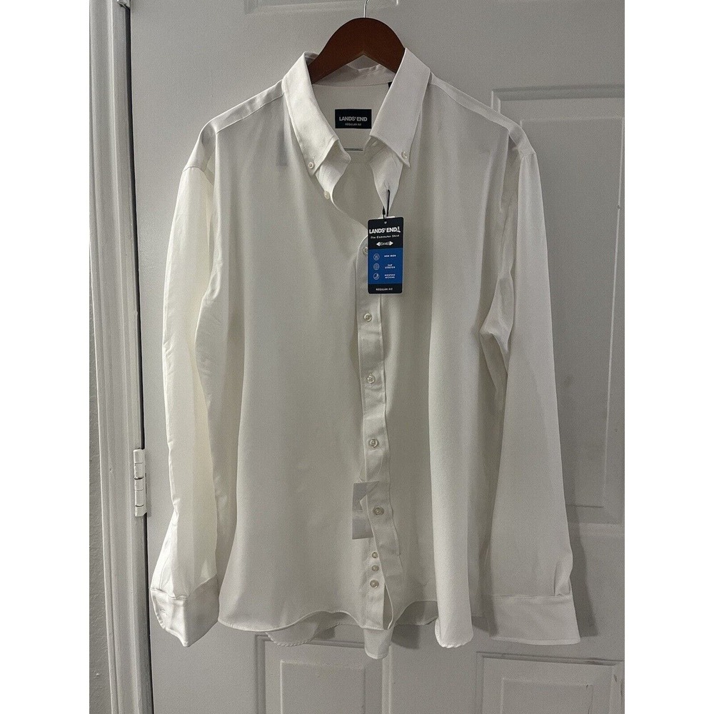 Lands End Supima Dress Shirt Plus Size XL 17-171/2 White Button Up Cuffs Collar